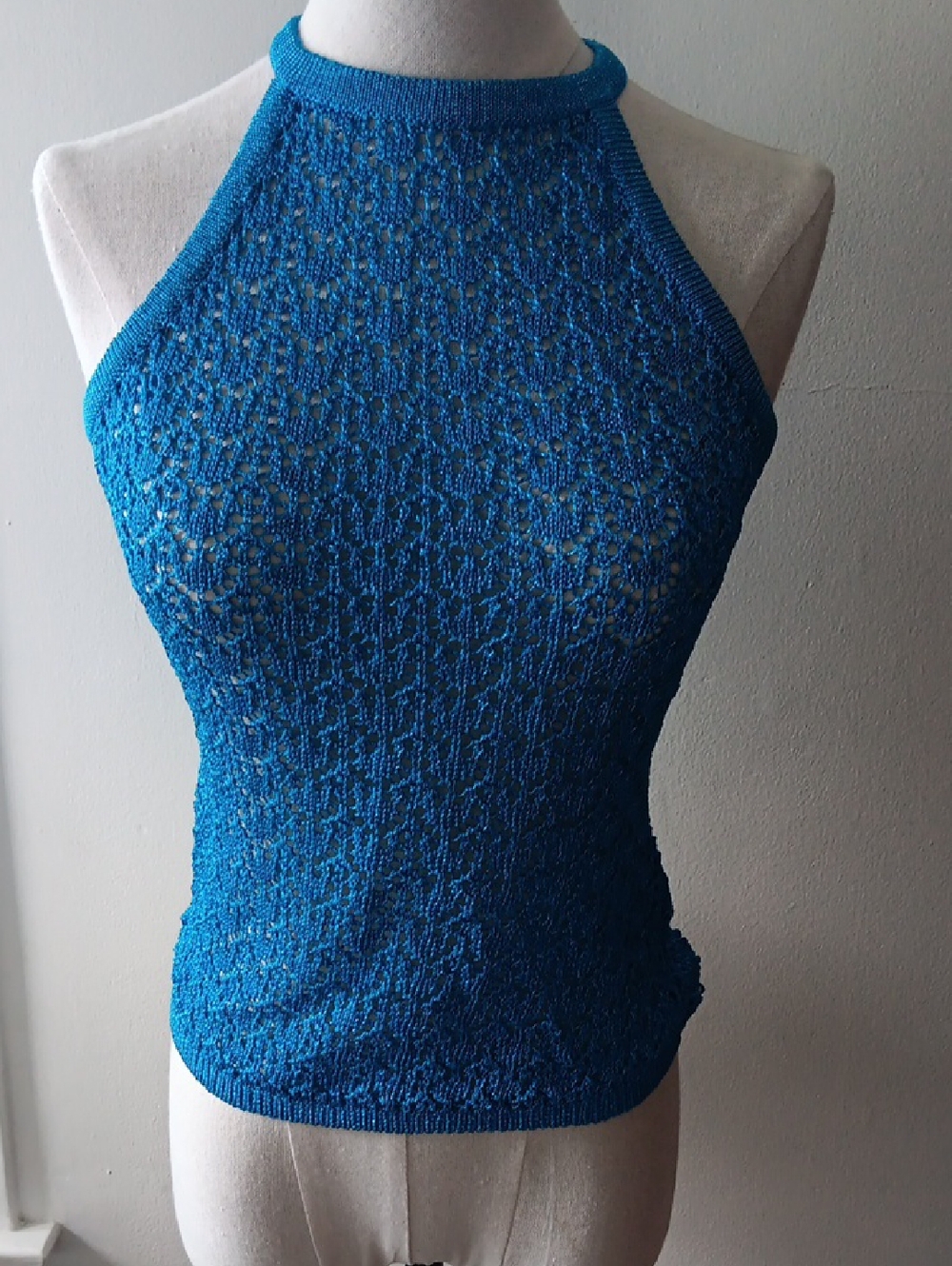 Guess Bright Blue Crochet Halter Tank